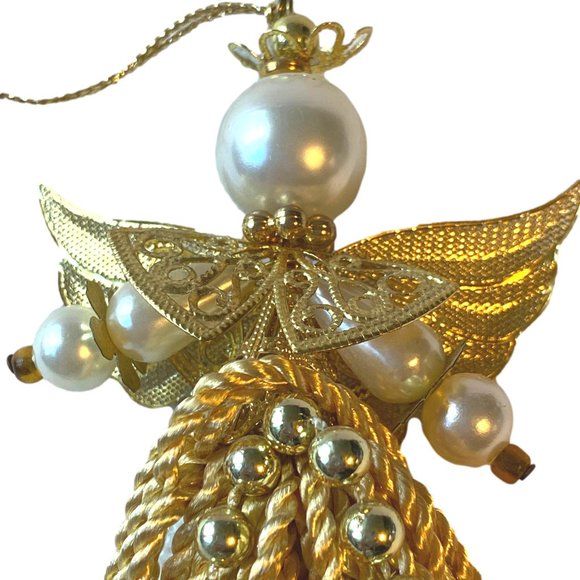 Golden Beads, Pearls, and Golden Thread Angel Ornament - Picture 2 of 8